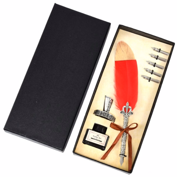 Vintage Quill Feather Pen Ink Set