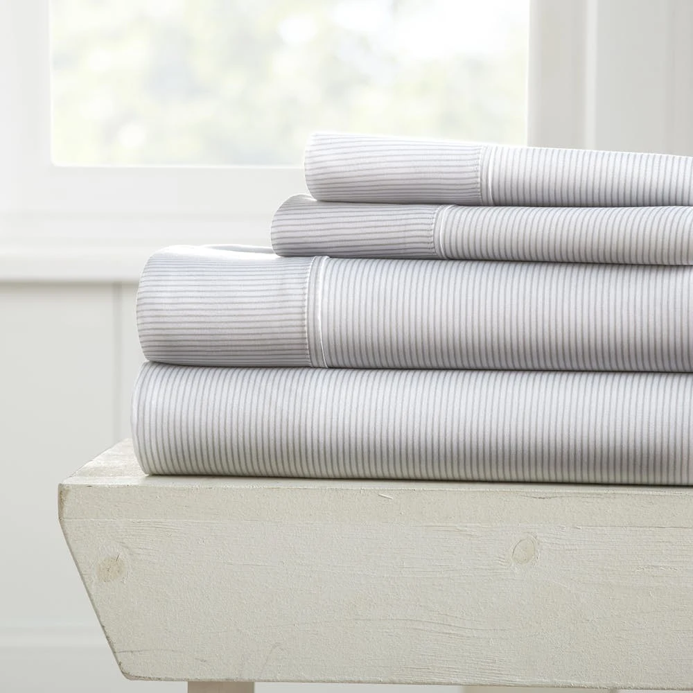 Bed Sheet Sets - Gray Pinstripe Twin 3 Set 1