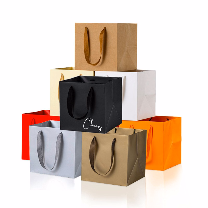 Logo print square paper bag flower shop handbag