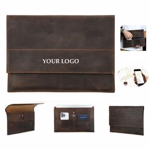 Leather Slim Laptop Business Portfolio With Tag