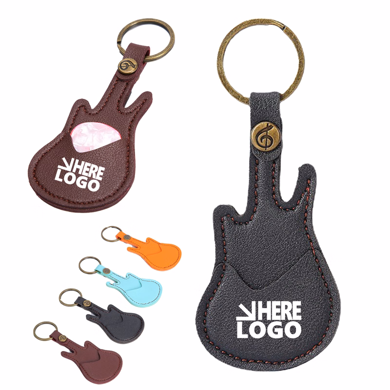 MOQ 20 Guitar Pick Holder Key Chain PU Leather