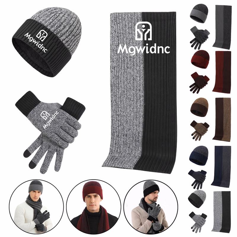 Winter Knit Hat Scarf Gloves Set - Striped