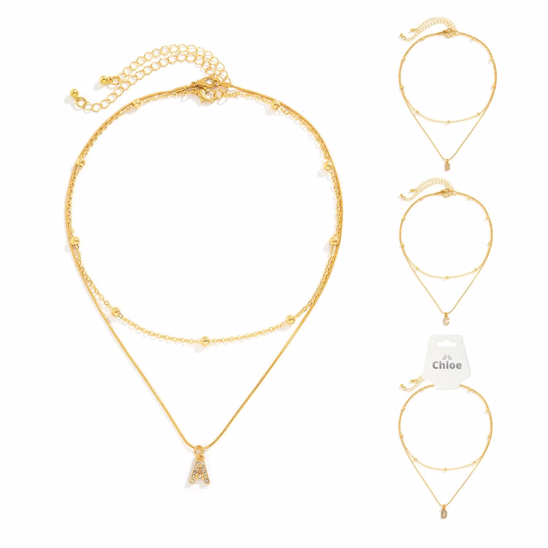 18K Gold Layered Initial Necklace Tiny A-Z Pendant Choker Ne