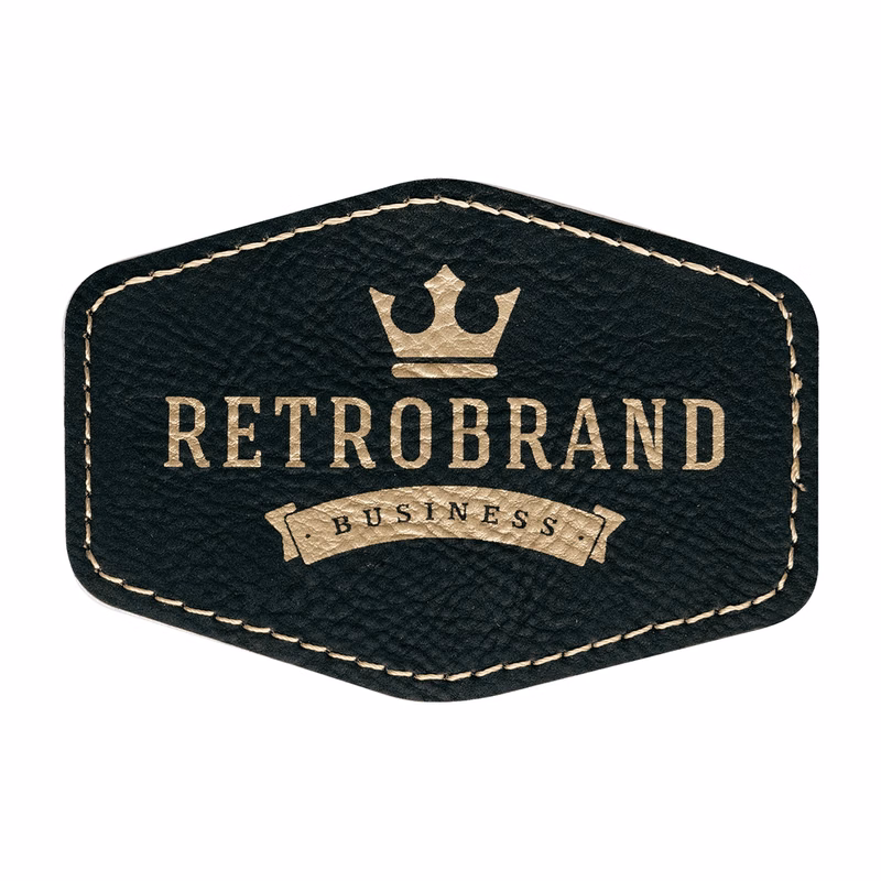 3" x 2" Black/Gold Leatherette Hexagon Patch with Adhesive