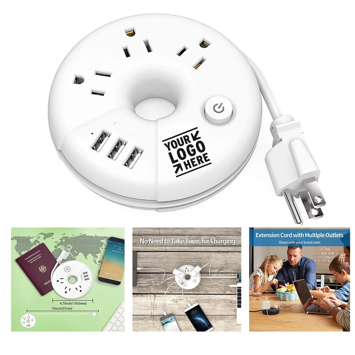 Travel Power Strip 3 USB Outlets Desktop Charging Station 1