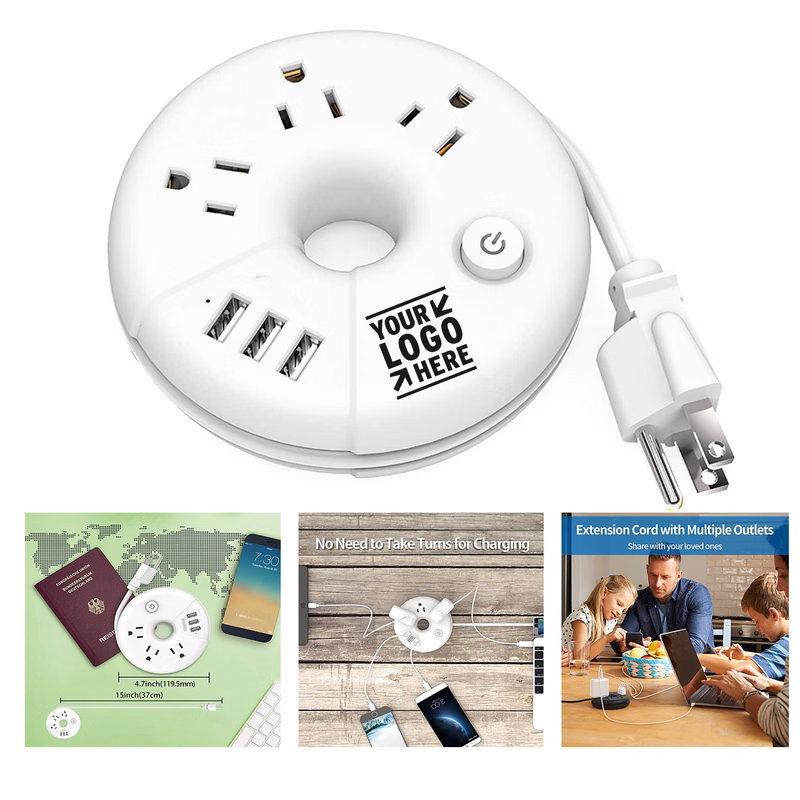 Travel Power Strip 3 USB Outlets Desktop Charging Station