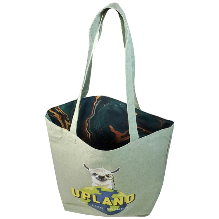 Super Sale- Reversible Green Tweed Cotton Tote 1