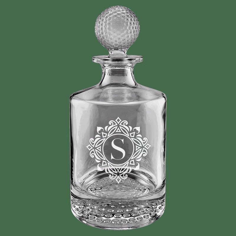 Polar Camel Clear 850m L Round Golf Glass Decanter in Black Gift Box with Printed Paper Sleeve