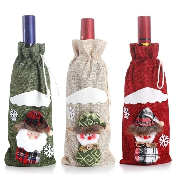 Christmas Snowman Santa Wine Bottle Cover Bag 1