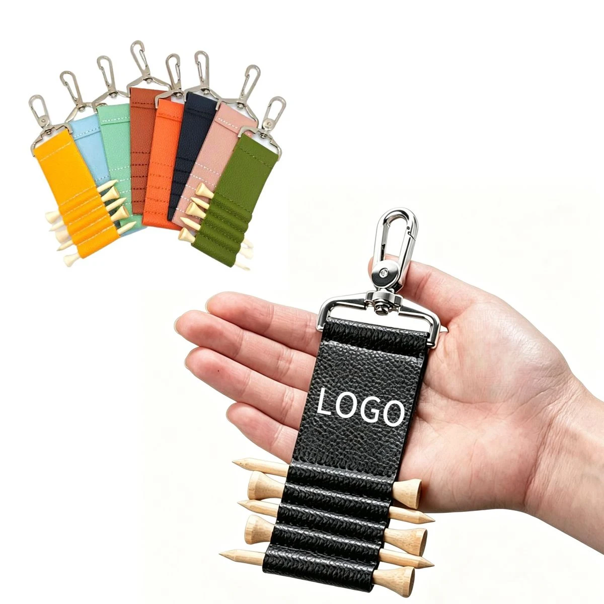 Portable PU Leather Golf Tee Clip with Keychain 1