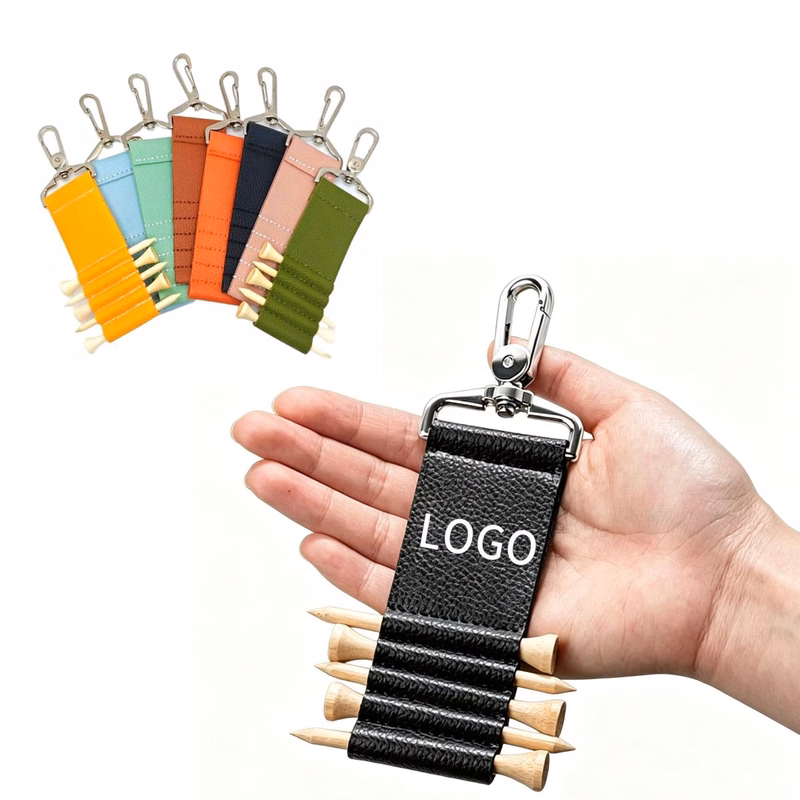 Portable PU Leather Golf Tee Clip with Keychain