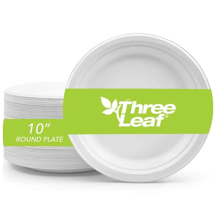 Three Leaf 10" Bagasse Round Plates 25 Pack 1