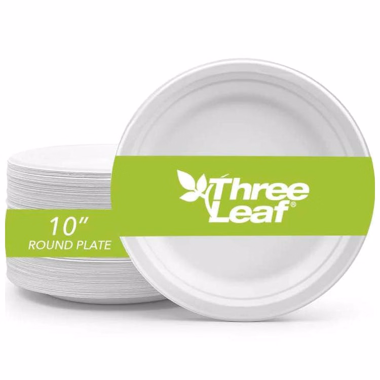 Three Leaf 10" Bagasse Round Plates 25 Pack