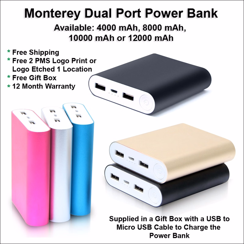 Monterey Dual Port Power Bank - 12000 mAh