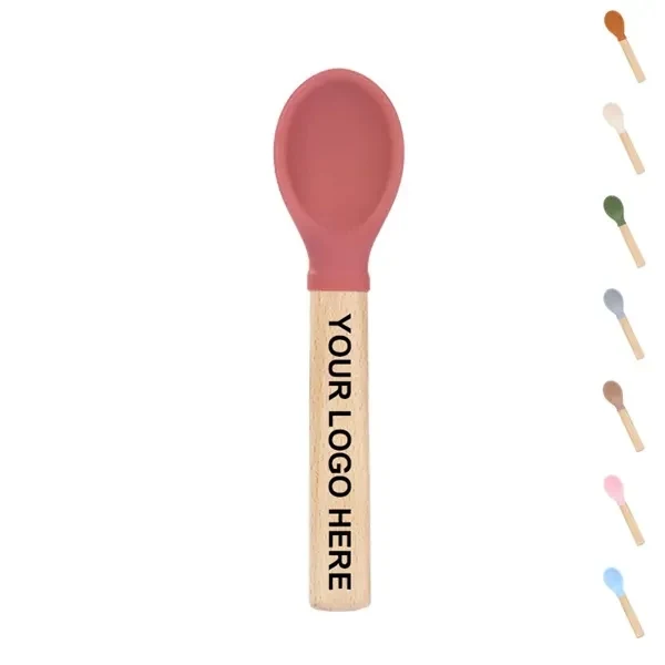 Custom Silicone Baby Spoons With Wooden Handles — Heat Resistant Infant Feeding Promo 1