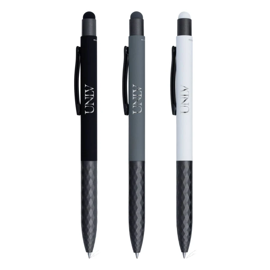 Union Printed - Geometric Stylus Satin Soft Touch Gel Click Recycled Aluminum Pen 1