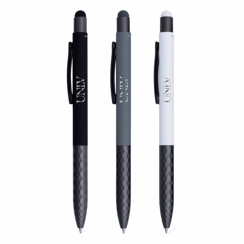 Union Printed - Geometric Stylus Satin Soft Touch Gel Click Recycled Aluminum Pen