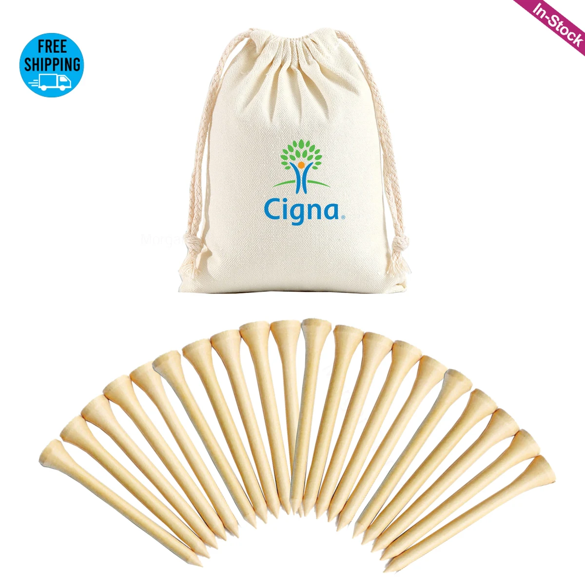Bamboo Golf Tees Set with Cotton Drawstring Bag 1