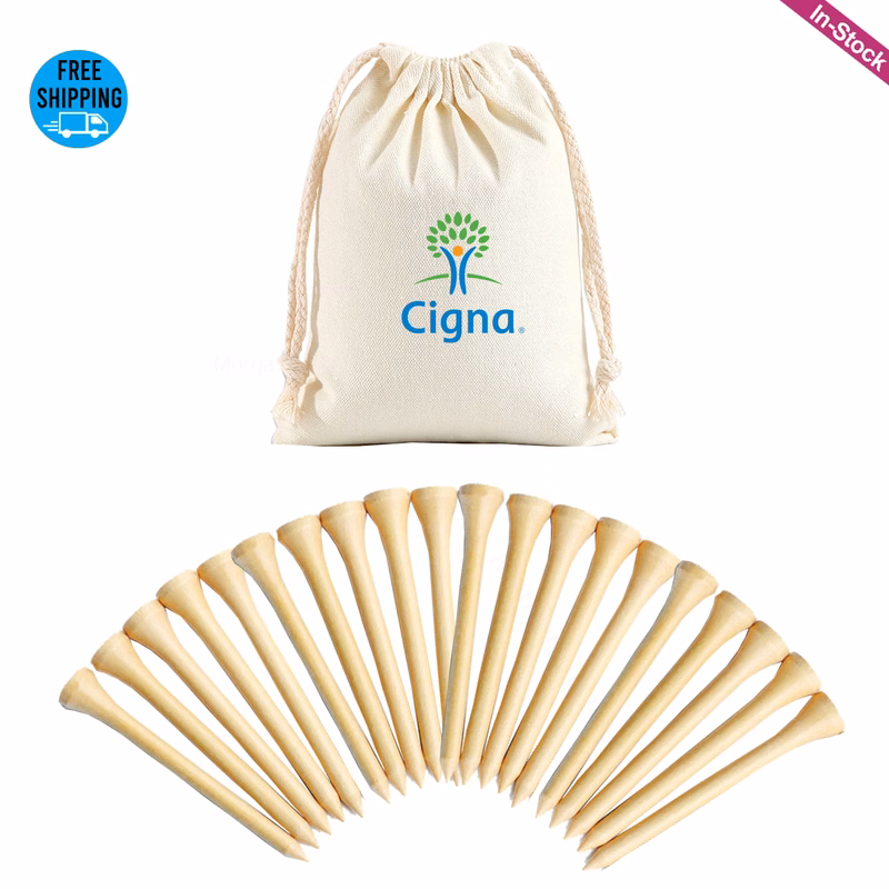 Bamboo Golf Tees Set with Cotton Drawstring Bag