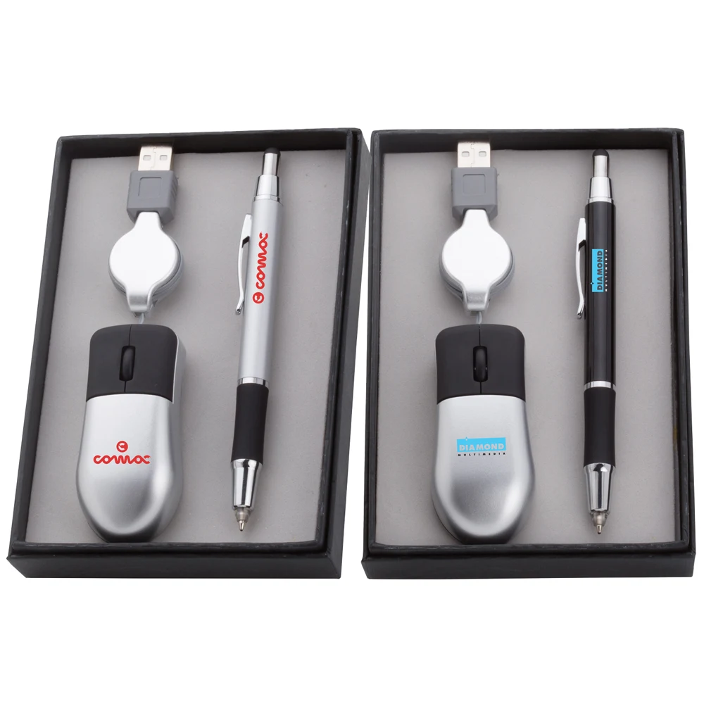 Sabre LED Stylus Ballpoint Pen & USB Optical Travel Mouse Gift Set 1