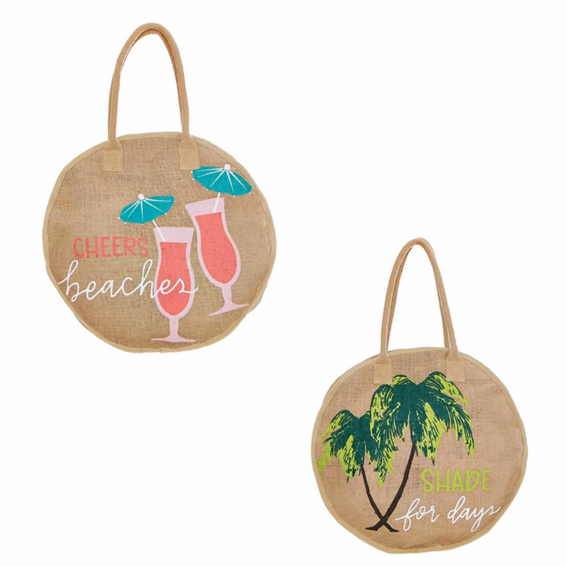 Color Printed Jute Round Beach Bag Summer