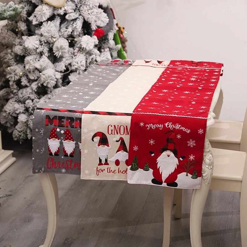 Christmas Embroidered Faceless Elderly Table Runner 1