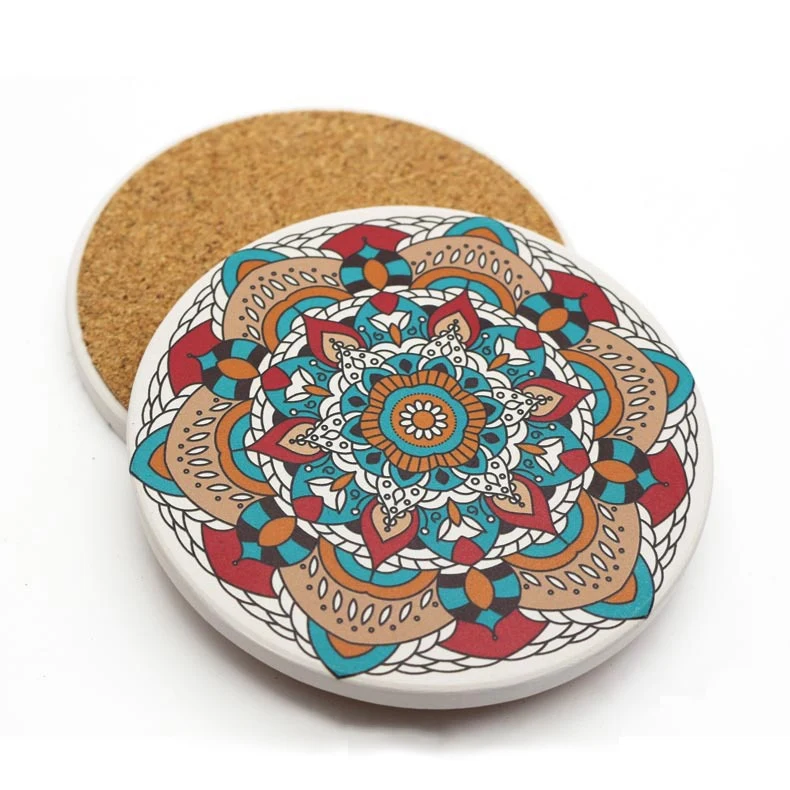Full Color Ceramic Stone Absorbent Coaster with Cork Bottom 1