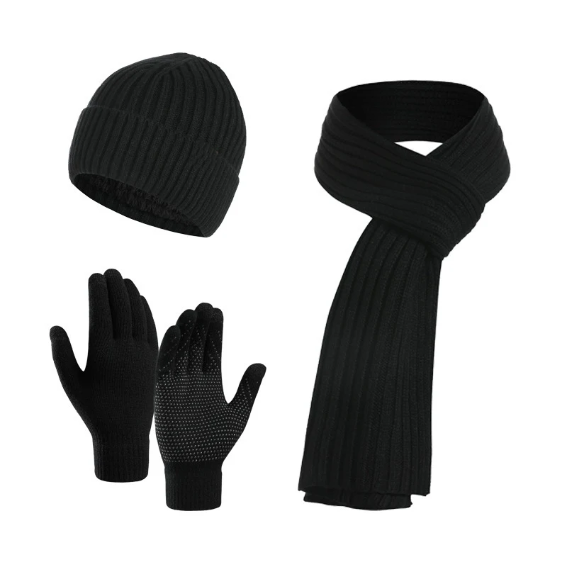 Winter 3 PCS Knitted Warm Knit Beanie Hat Scarf Gloves Gift Set 1
