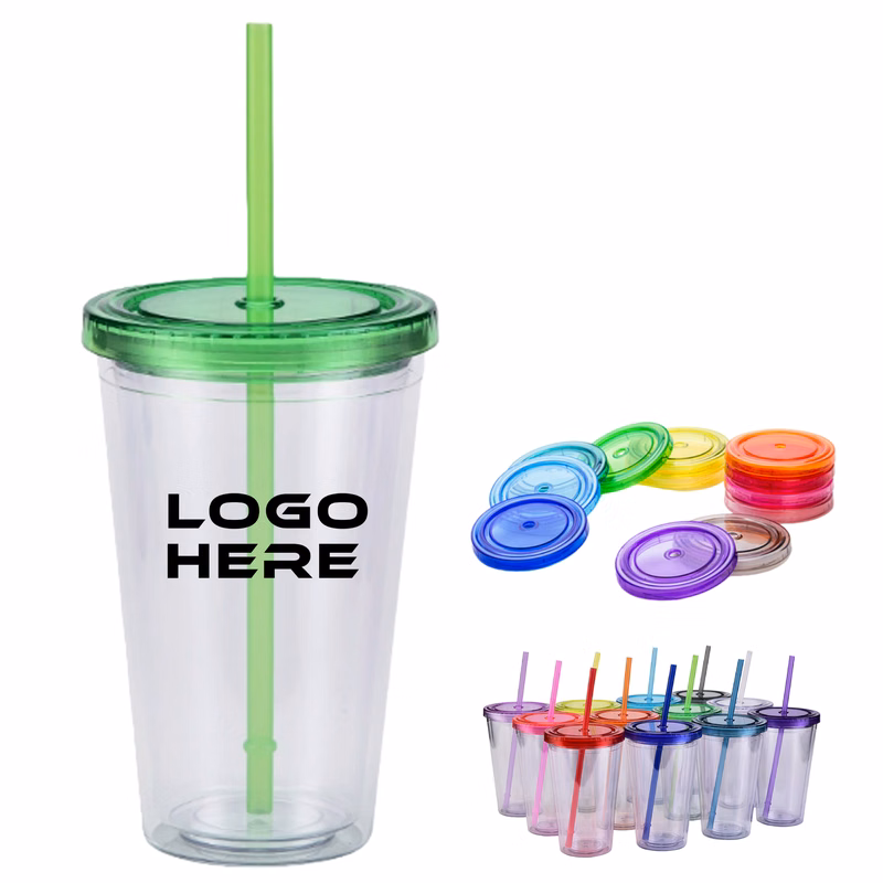 16oz Plastic Clear Tumblers with Lids Straw Coffee Cup