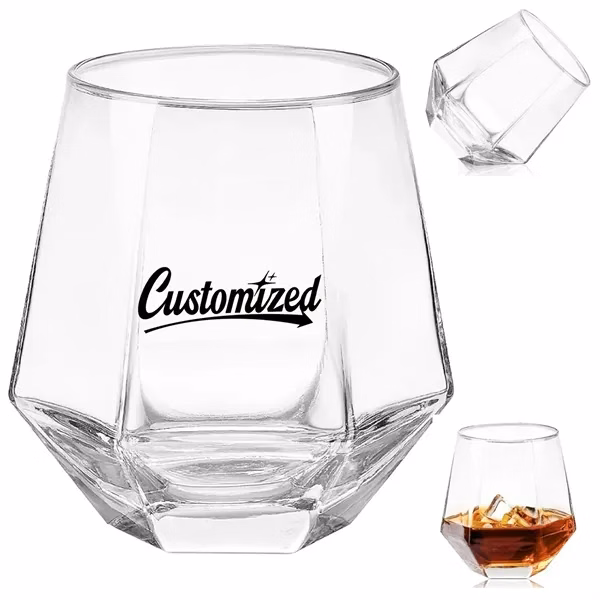 Custom 12 oz Faceted Geometric Stemless Wine Glass — Premium Event & Hospitality Giveaway