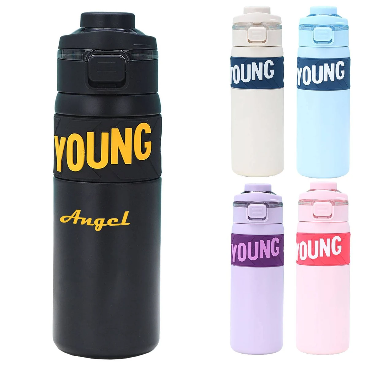 23oz Portable Stainless Steel Bottle Silicone Spout, custom water bottle with logo imprint 1