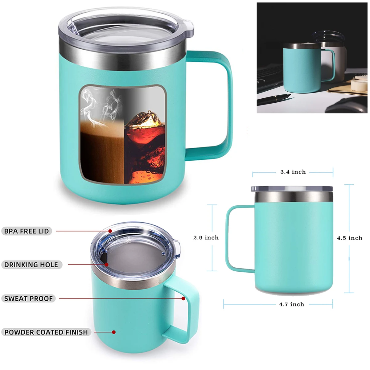 12 oz Stainless Steel Coffee Cup with Handle 1