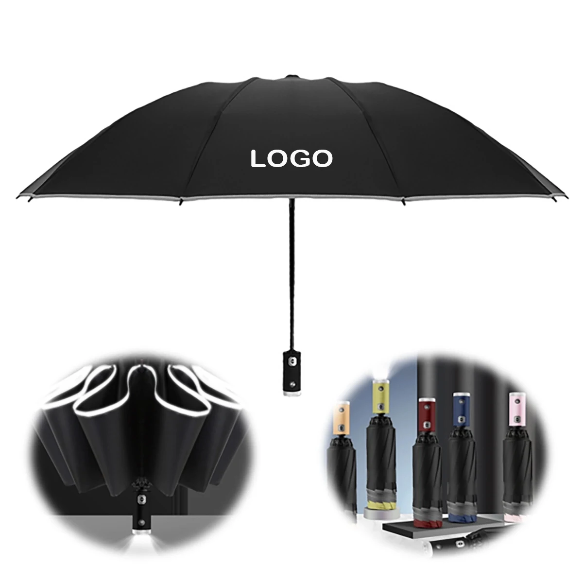 Auto Compact Travel Umbrellas With Led Flashlight 1