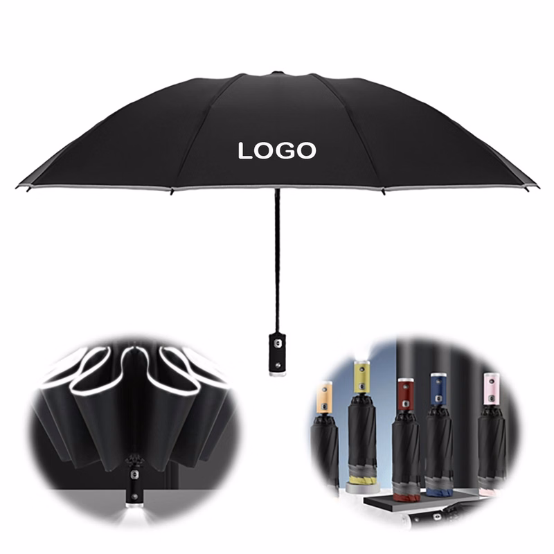 Auto Compact Travel Umbrellas With Led Flashlight