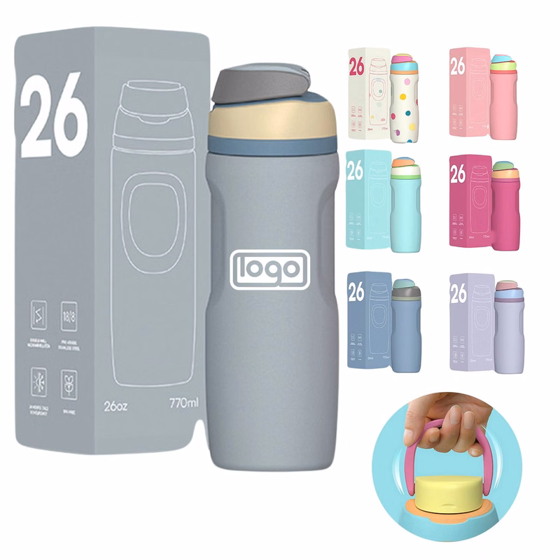 26 oz Custom Stainless Steel Sport Bottle Flip Lid Handle
