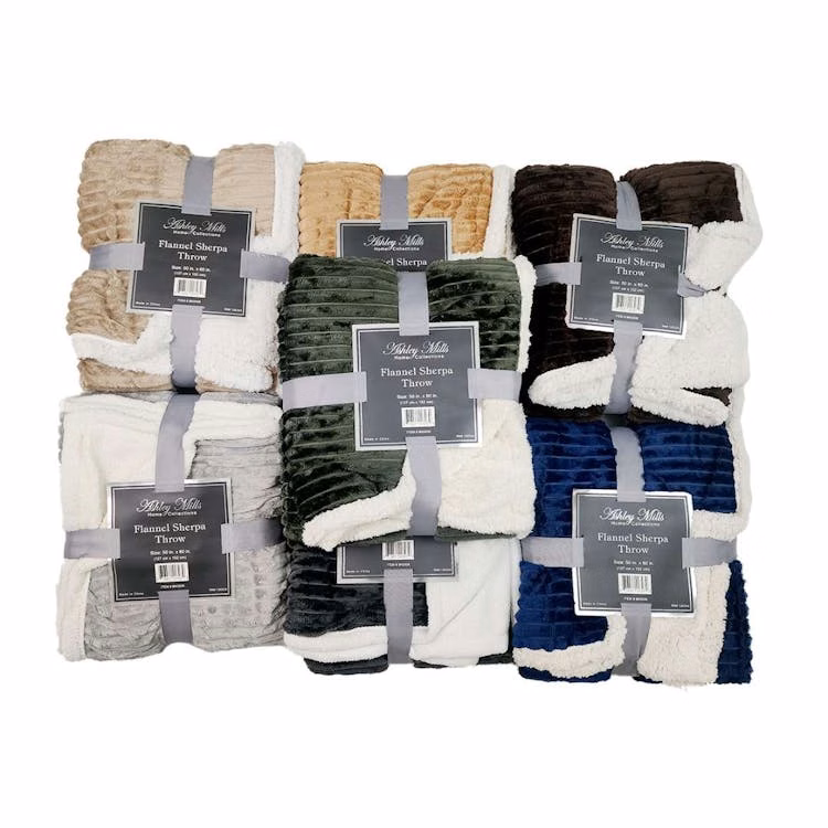 Flannel Sherpa Throw Blanket 50x60
