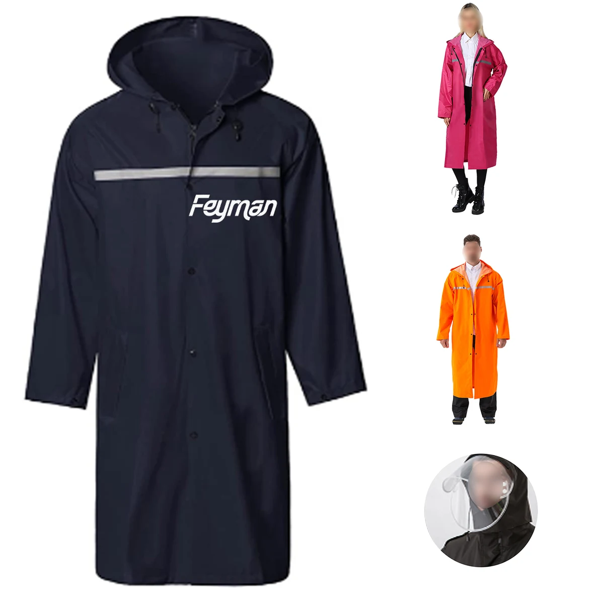 Long Hooded Safety Waterproof Rain Jacket 1