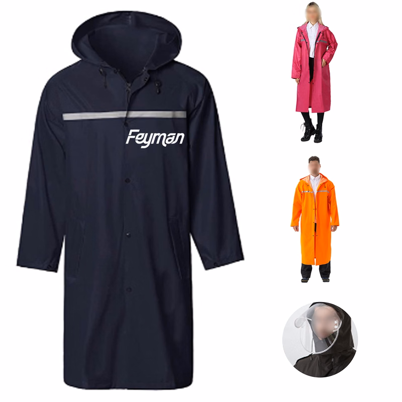 Long Hooded Safety Waterproof Rain Jacket