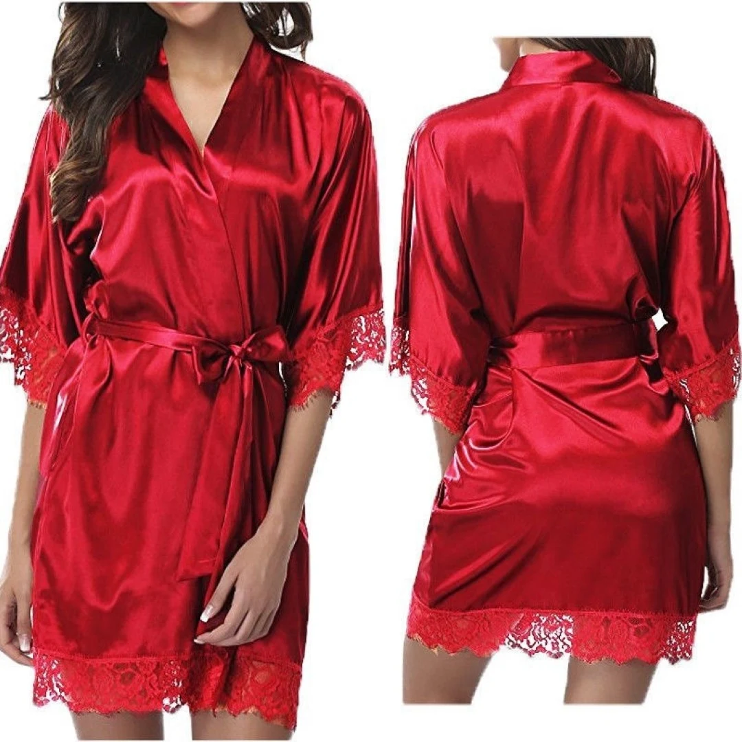 Women's Satin Robe Lace Silk Kimono 1