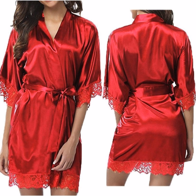 Women's Satin Robe Lace Silk Kimono