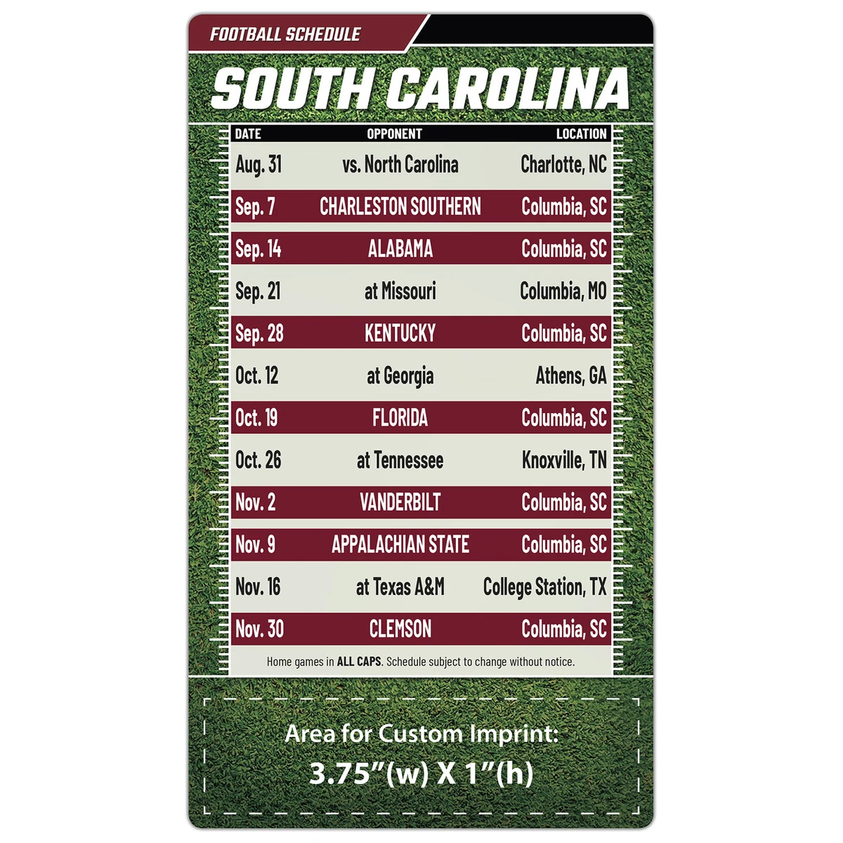 Magnet Football Sport Schedules - 4x7 Round Corners - SC 1