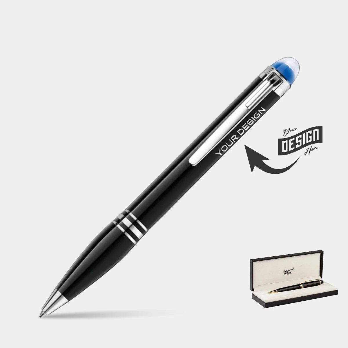 MONTBLANC® Starwalker Luxury Ball Point Blue Translucent Dome Pen w/ Gift Box 1