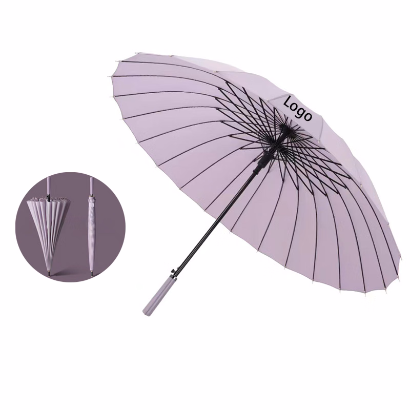 24 Ribs Windproof Umbrella with Leather Handle