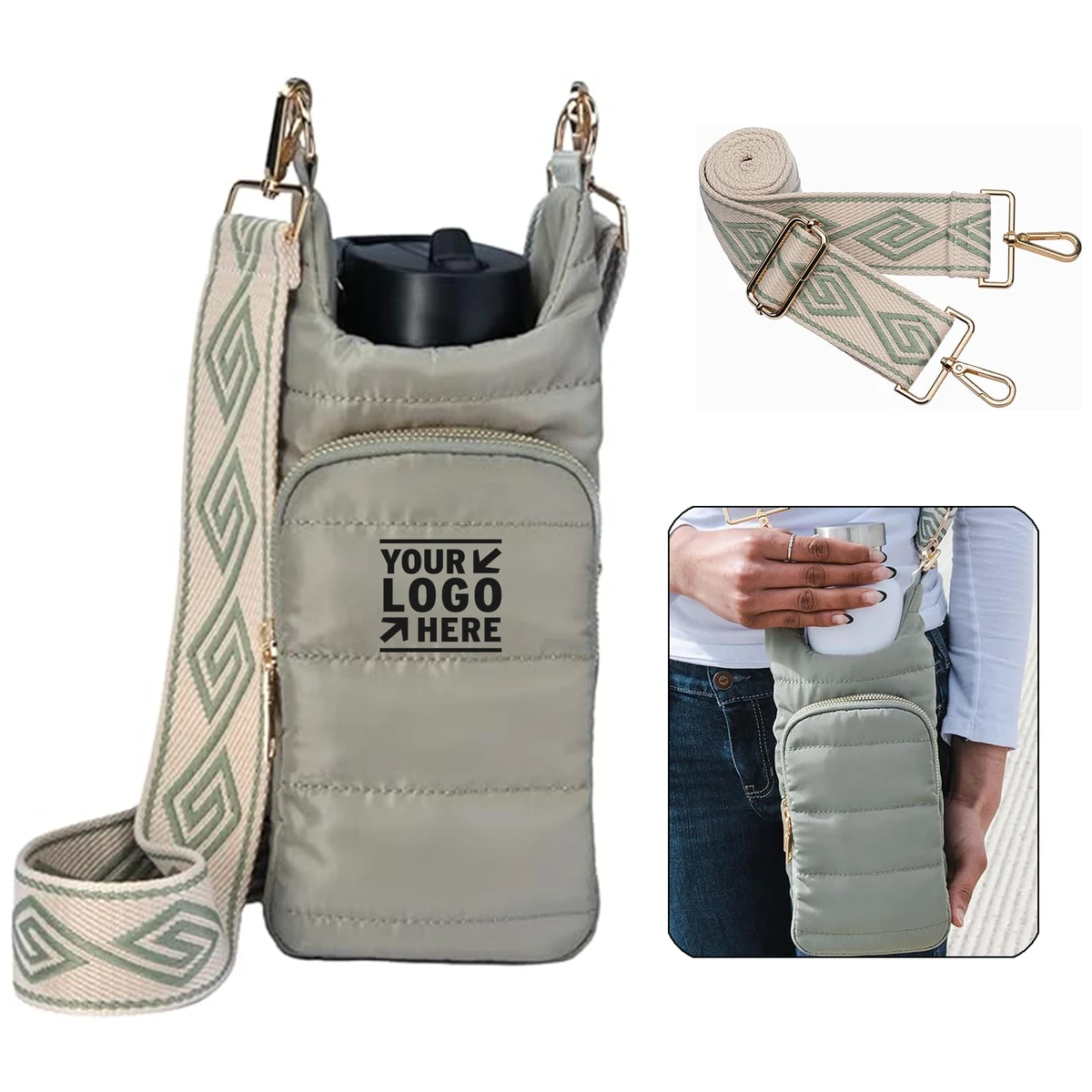 Stylish Puffer Tote Quilted Water Bottle Carrier Crossbody HydroBag 1