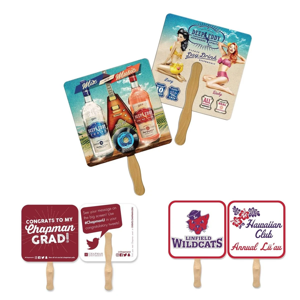 Rounded Square Full Color Wood Handle Hand Fan (2 Sides) 1