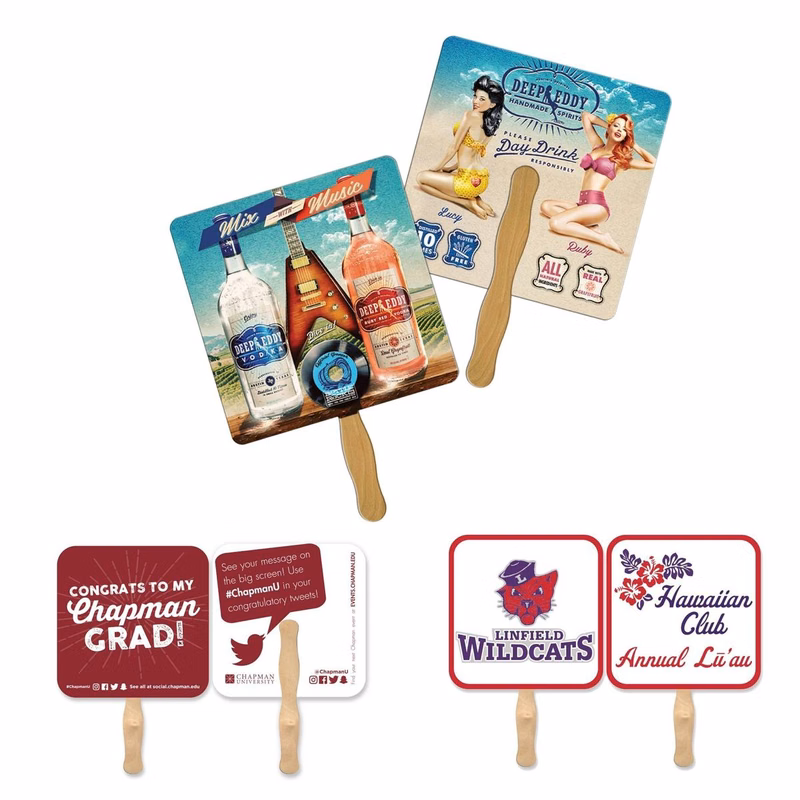 Rounded Square Full Color Wood Handle Hand Fan (2 Sides)
