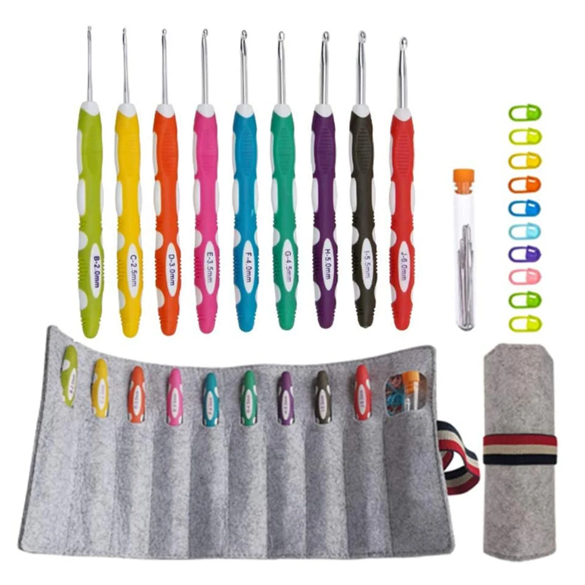 Ergonomic Crochet Hooks Set with Roll Felt Bag 1