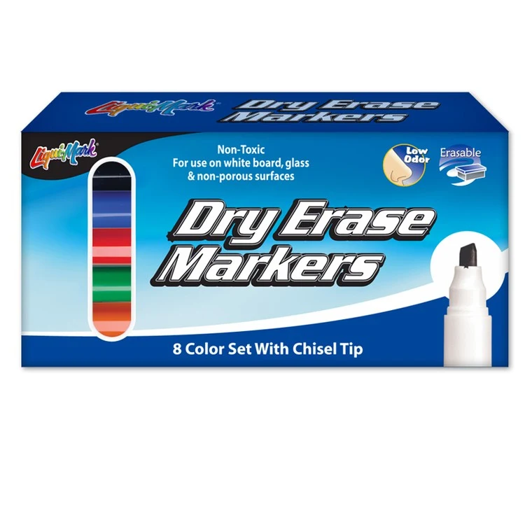 8 Pack Dry Erase, Low Odor, Chisel Tip Markers - Assorted - Made in the USA 1
