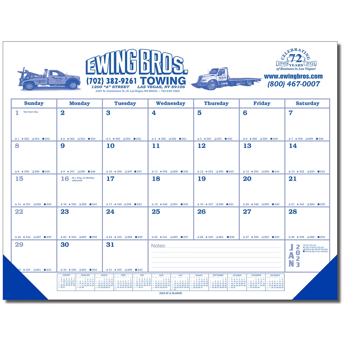 Jumbo Desk Pad Calendar - Blue Datepad w/Year at Bottom 1