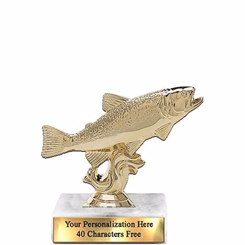 Trophy: 7", 2x3 white marble base, Trout Gold Uni